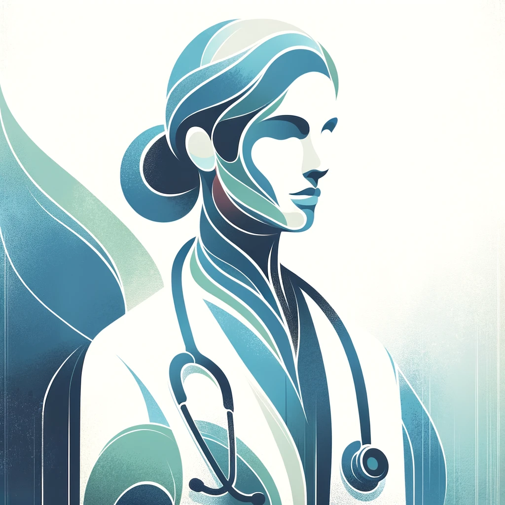 DALL·E 2024-02-14 01.58.17 – Create an abstract illustration of a healthcare professional. The image should feature a blend of soothing colors that are often associated with healt